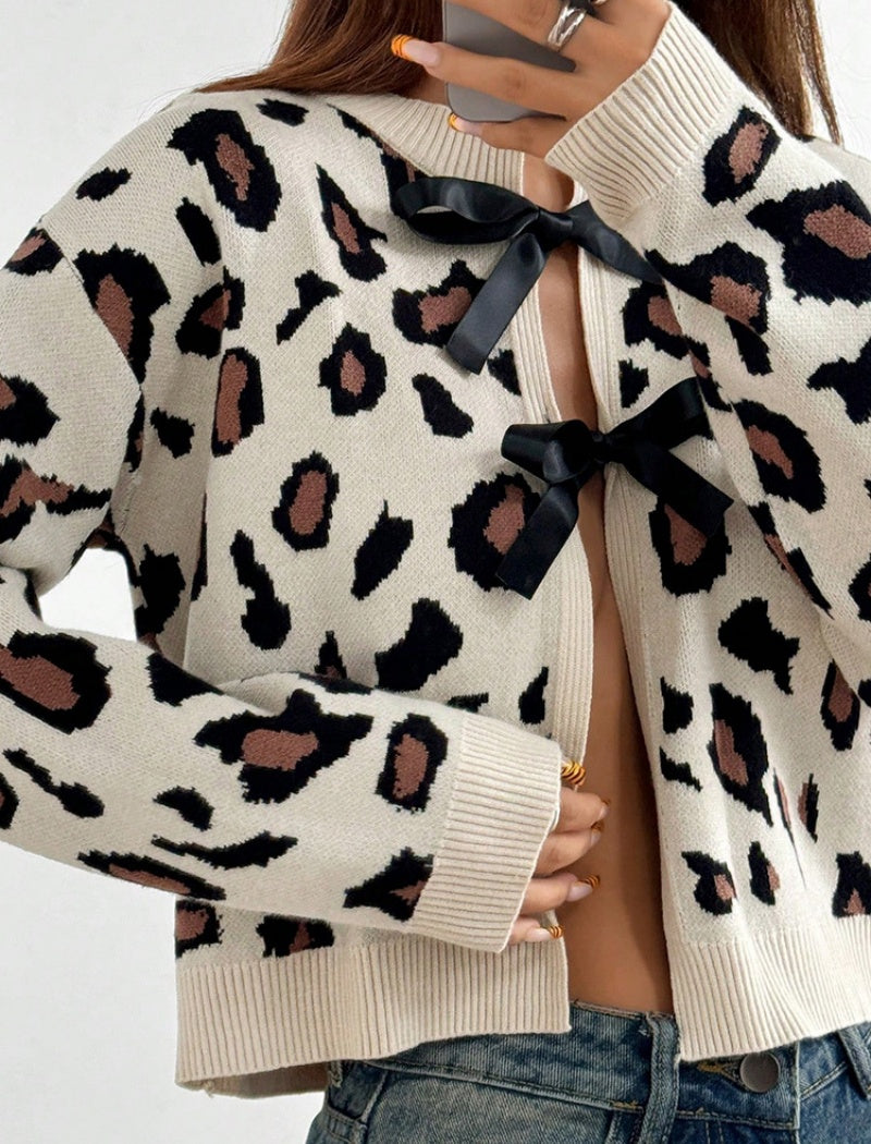 Open-Front Cardigan with Bow Detail