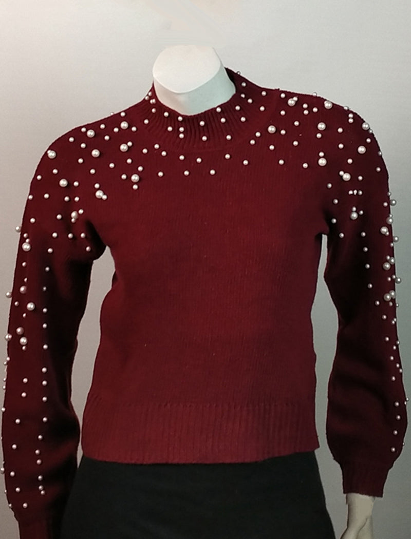 Pearl Embellished Puff Sleeve Sweater