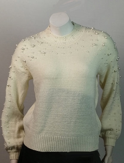 Pearl Embellished Puff Sleeve Sweater