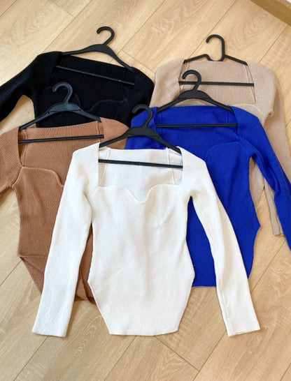 Sweetheart Neck Long Sleeve Knit Top