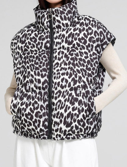 Sleeveless Leopard Print Puffer Vest