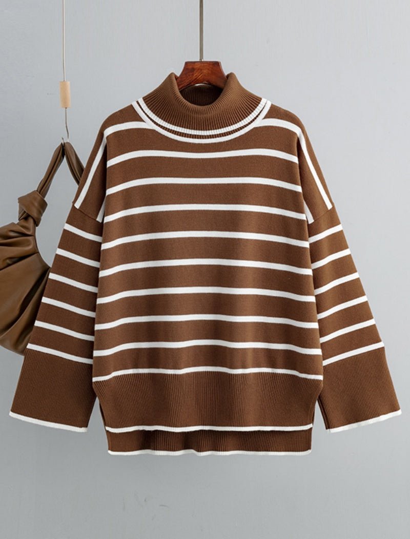 Striped Oversized Turtleneck Sweater