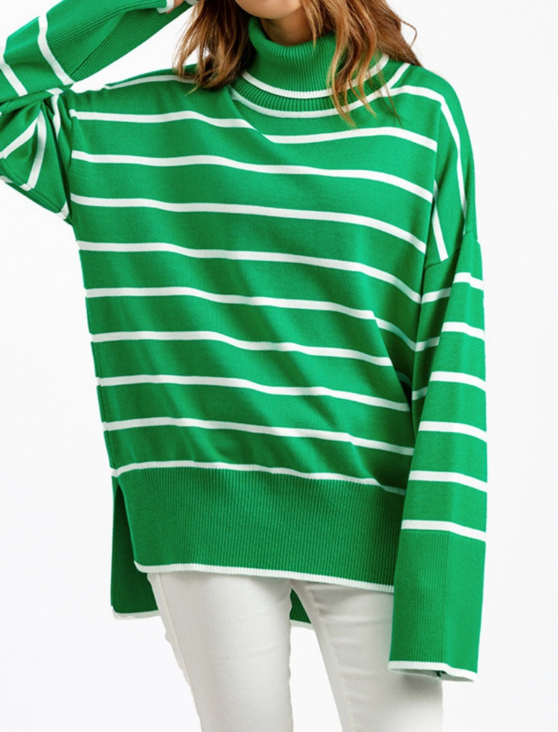 Striped Oversized Turtleneck Sweater