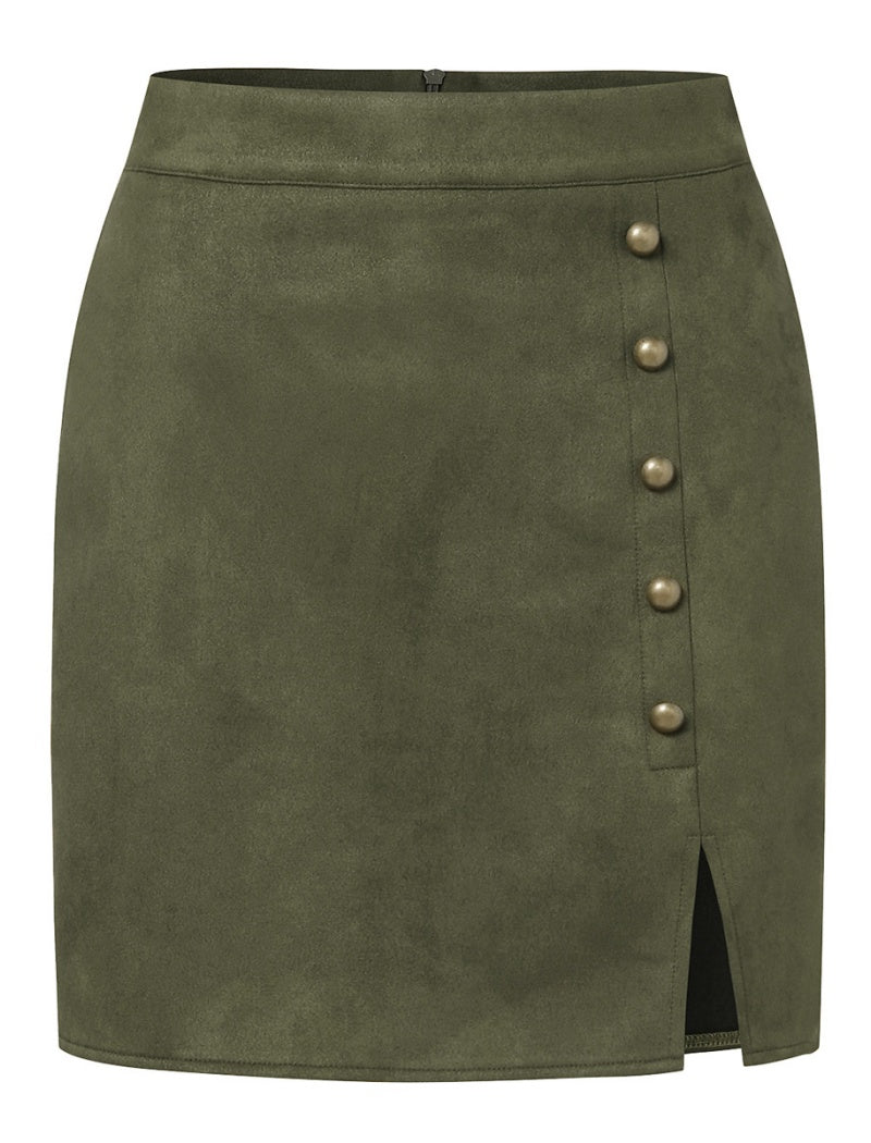 Buttoned Mini Skirt with Side Slit