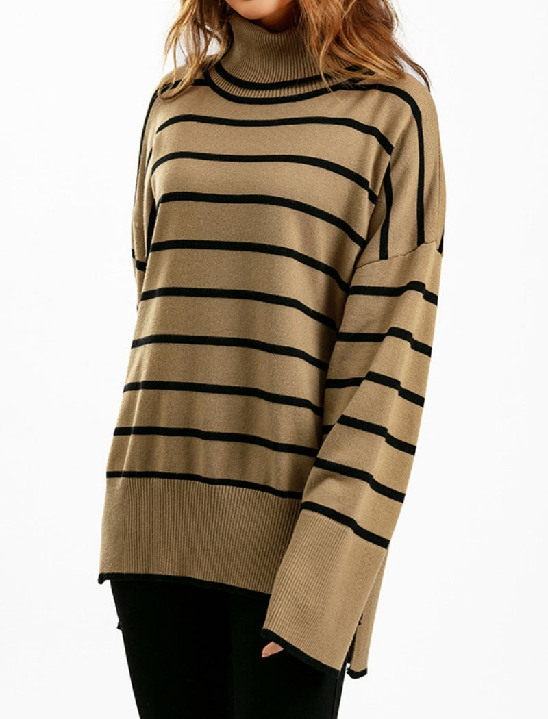 Striped Oversized Turtleneck Sweater