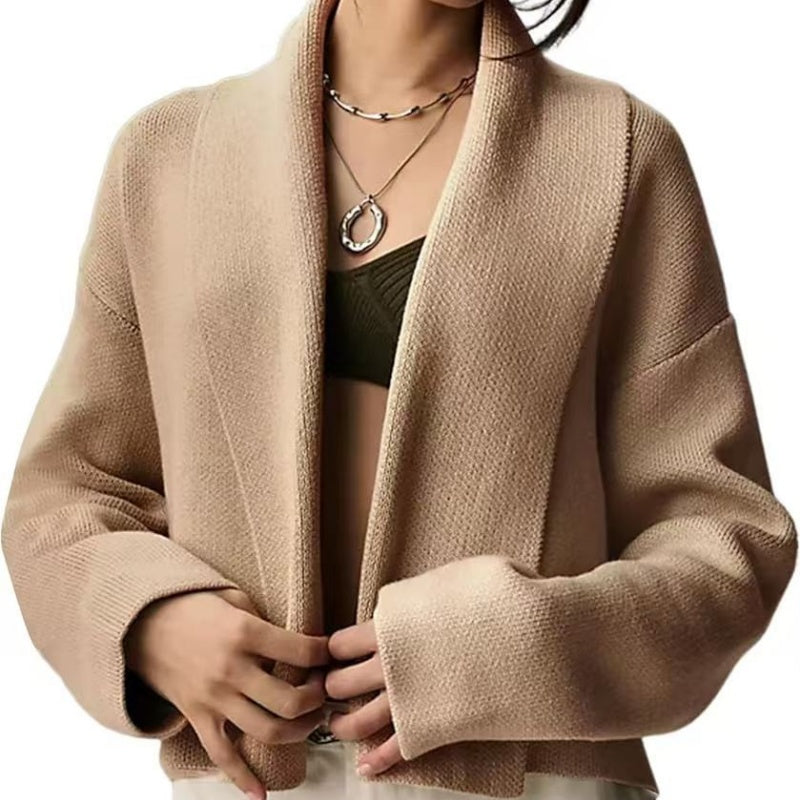 Collared Open-Front Knit Cardigan