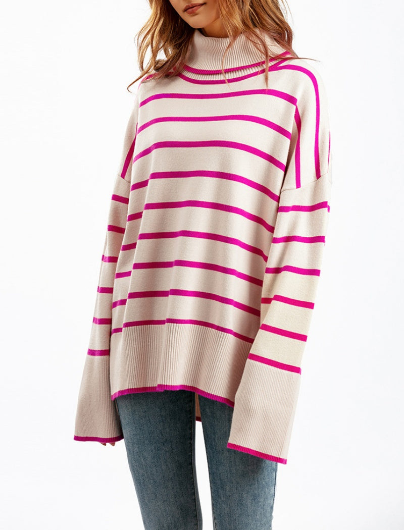 Striped Oversized Turtleneck Sweater