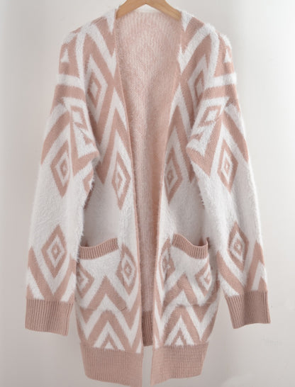 Geometric Knit Open-Front Cardigan