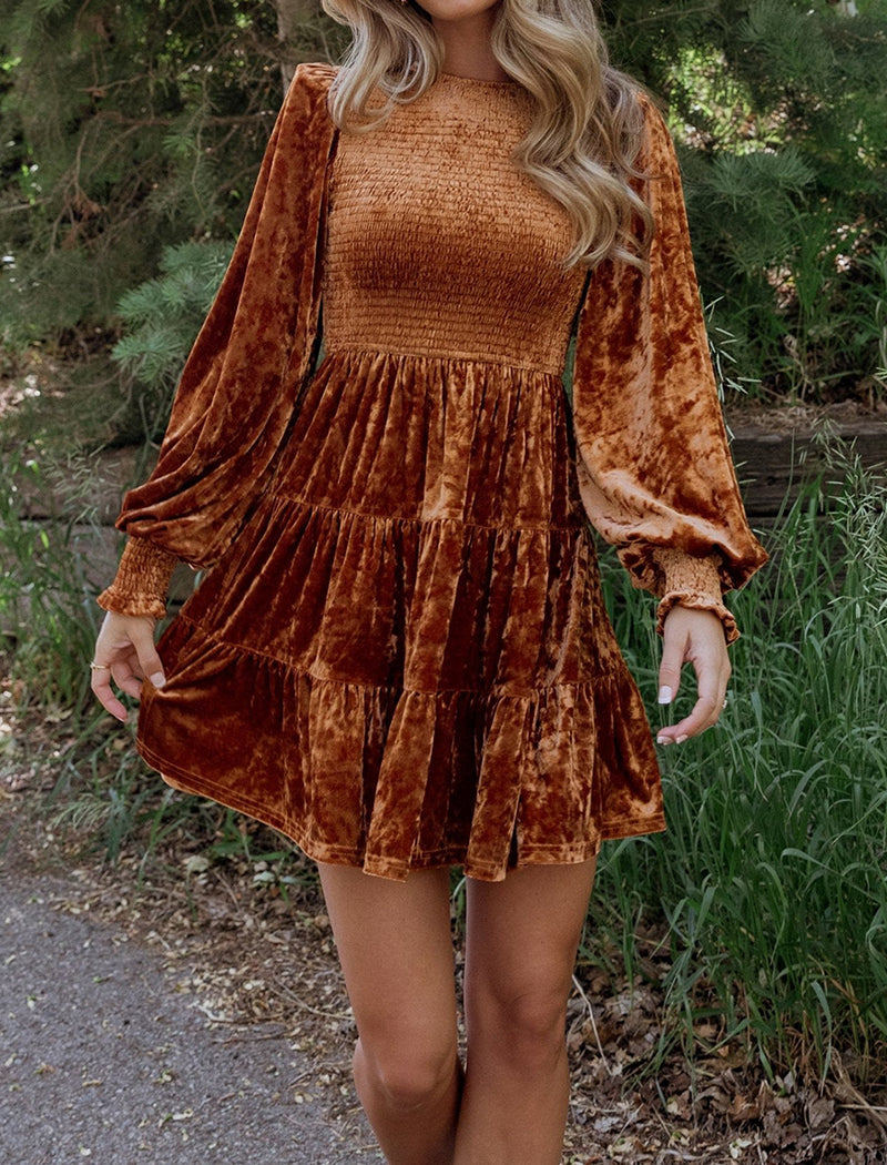 Textured Long Sleeve Tiered Dress