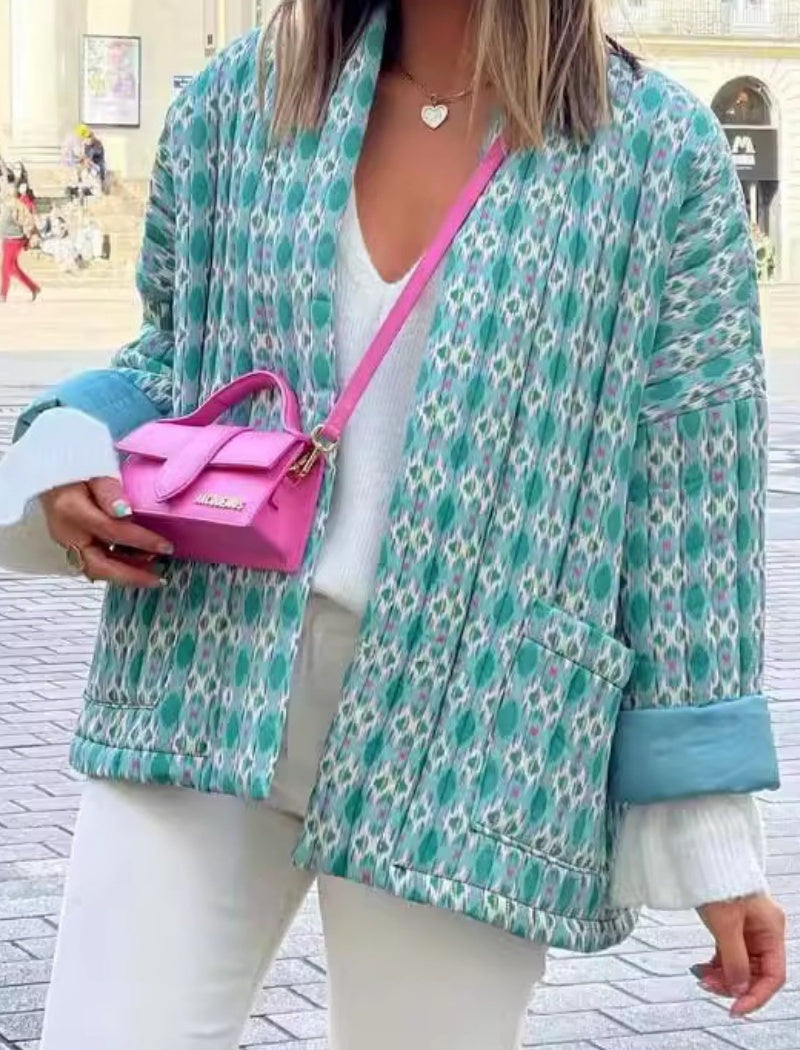 Geometric Pattern Open-Front Cardigan