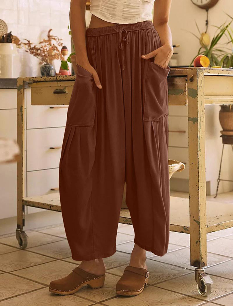 Drawstring Wide-Leg Cargo Pants