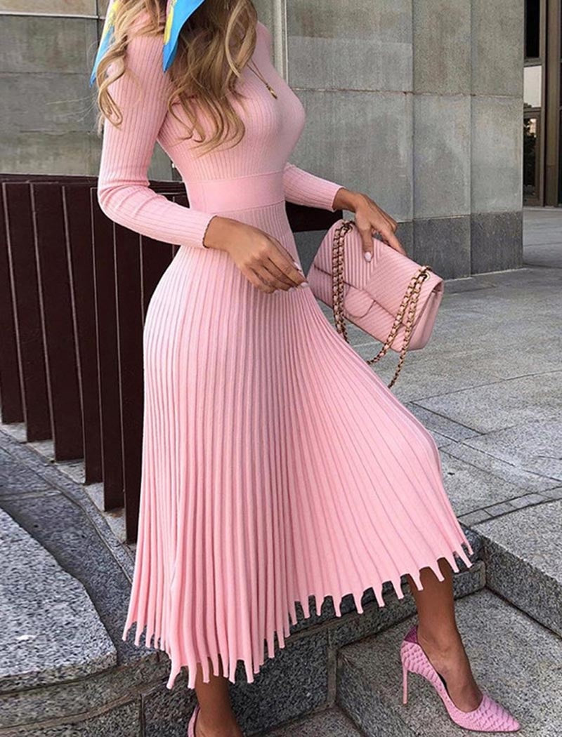 Pleated Knit Dress