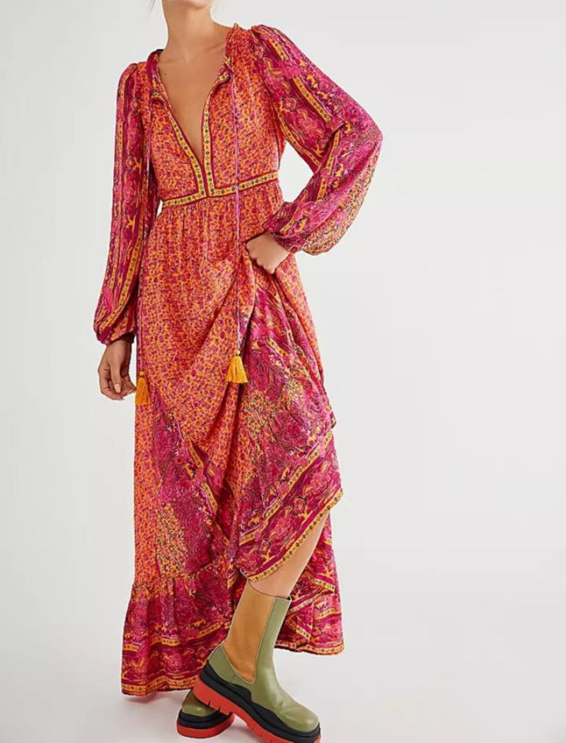 Beach Vacation Flared Maxi Dress