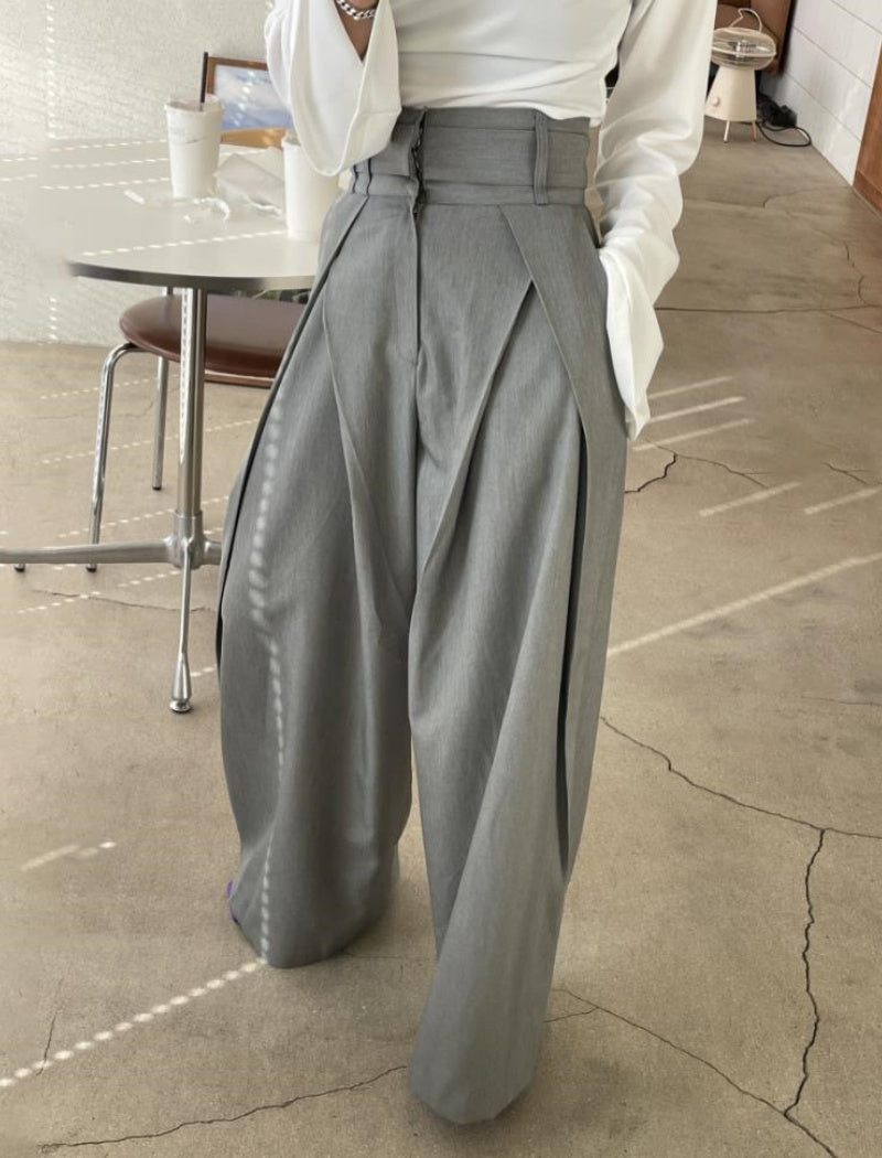 High-Rise Wide-Leg Pleated Pants
