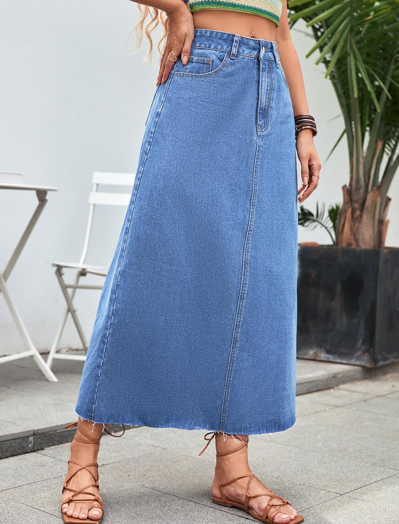 High-Rise Maxi Denim Skirt