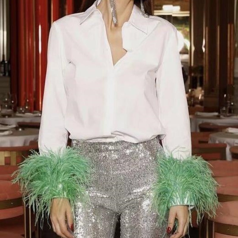 Feather Cuff Button-Down Shirt