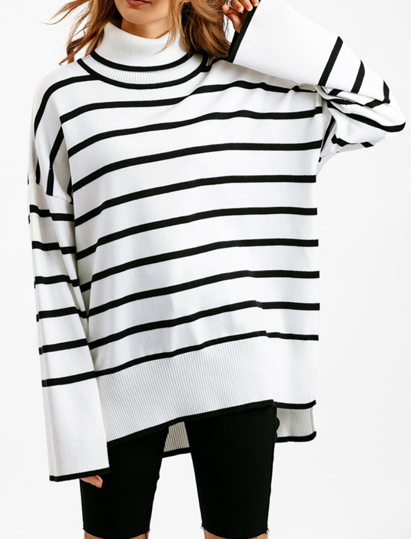 Striped Oversized Turtleneck Sweater