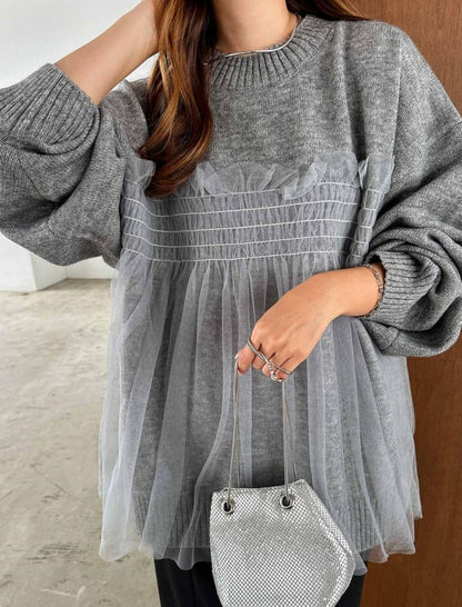 Mesh Patchwork Knitted Sweater