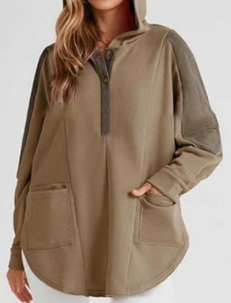 Hooded Button-Up Casual Tunic
