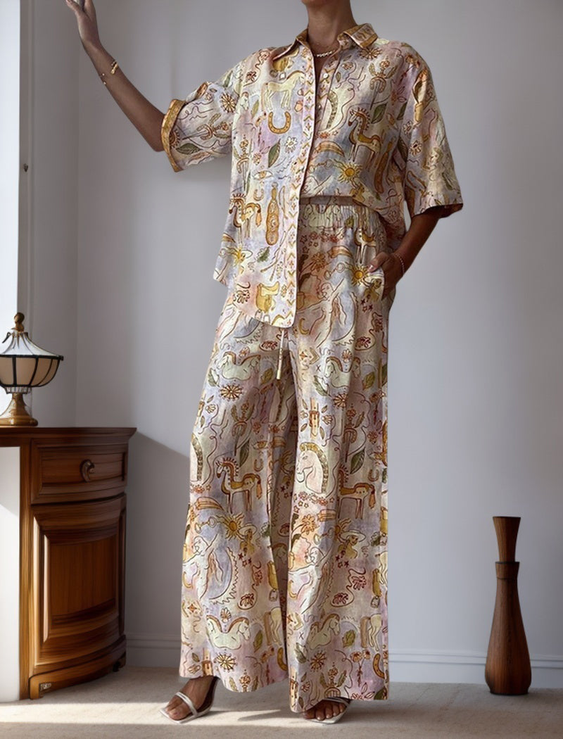 Casual Pocket Five-Sleeve Two-Piece Set