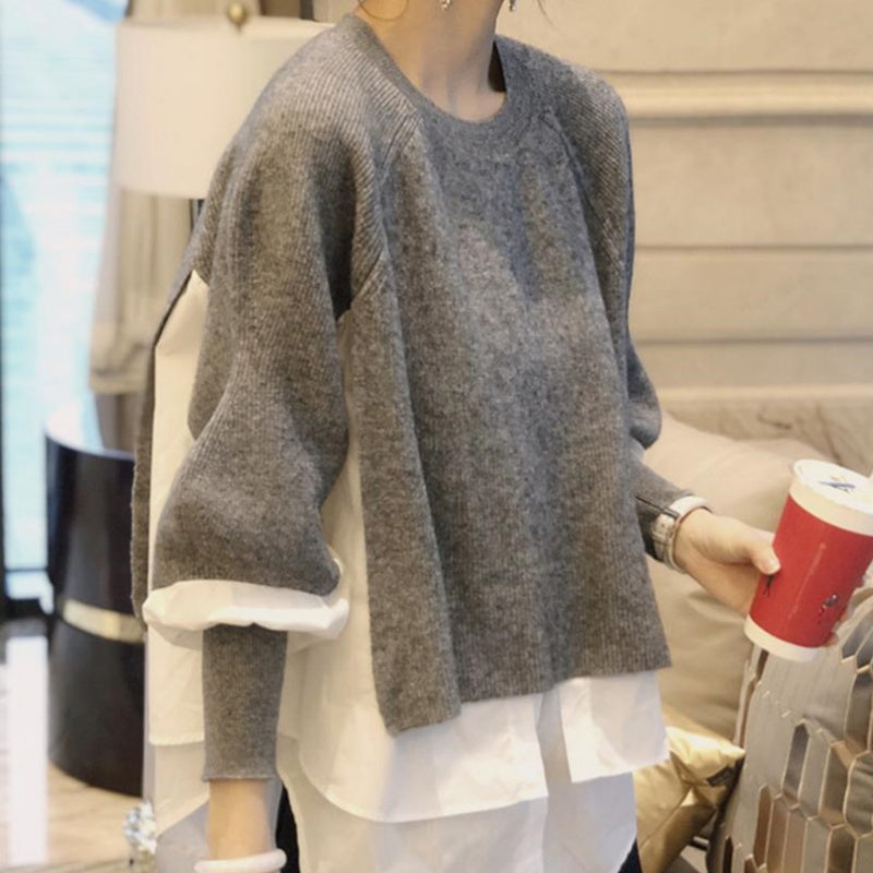 Faux Two-Piece Knit Sweater with Layered Hem