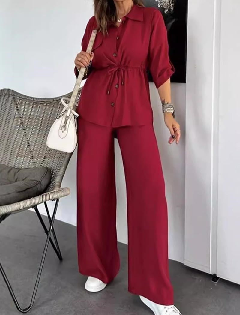 Loose Casual Drawstring Pocket Button Set