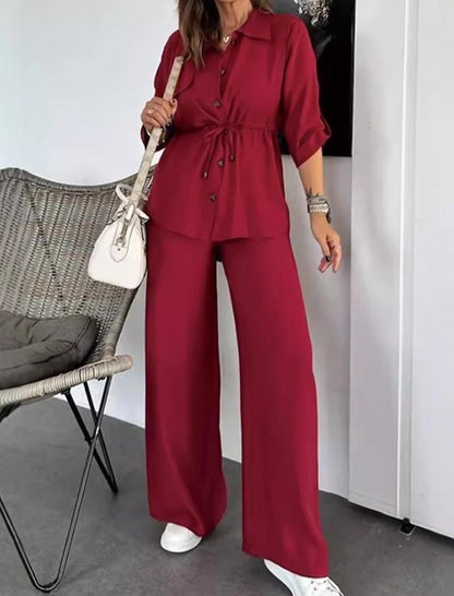 Loose Casual Drawstring Pocket Button Set