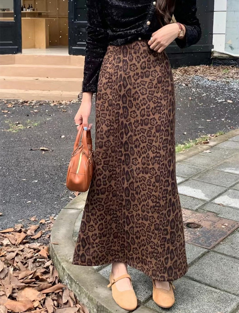 Suede Leopard Print Fishtail Skirt