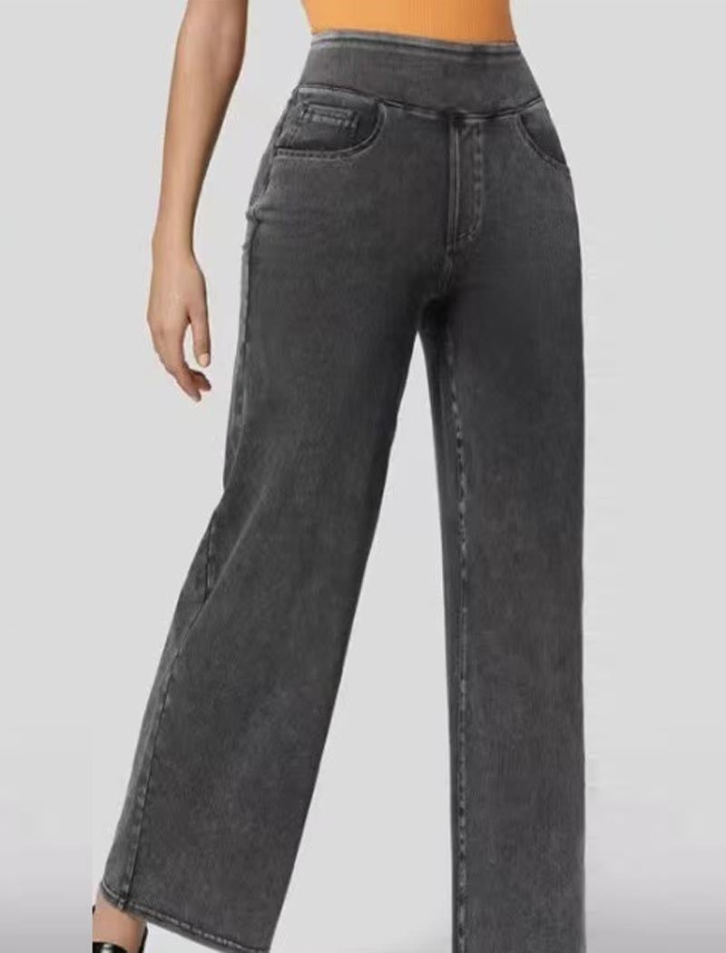 High-Waisted Wide-Leg Denim Pants
