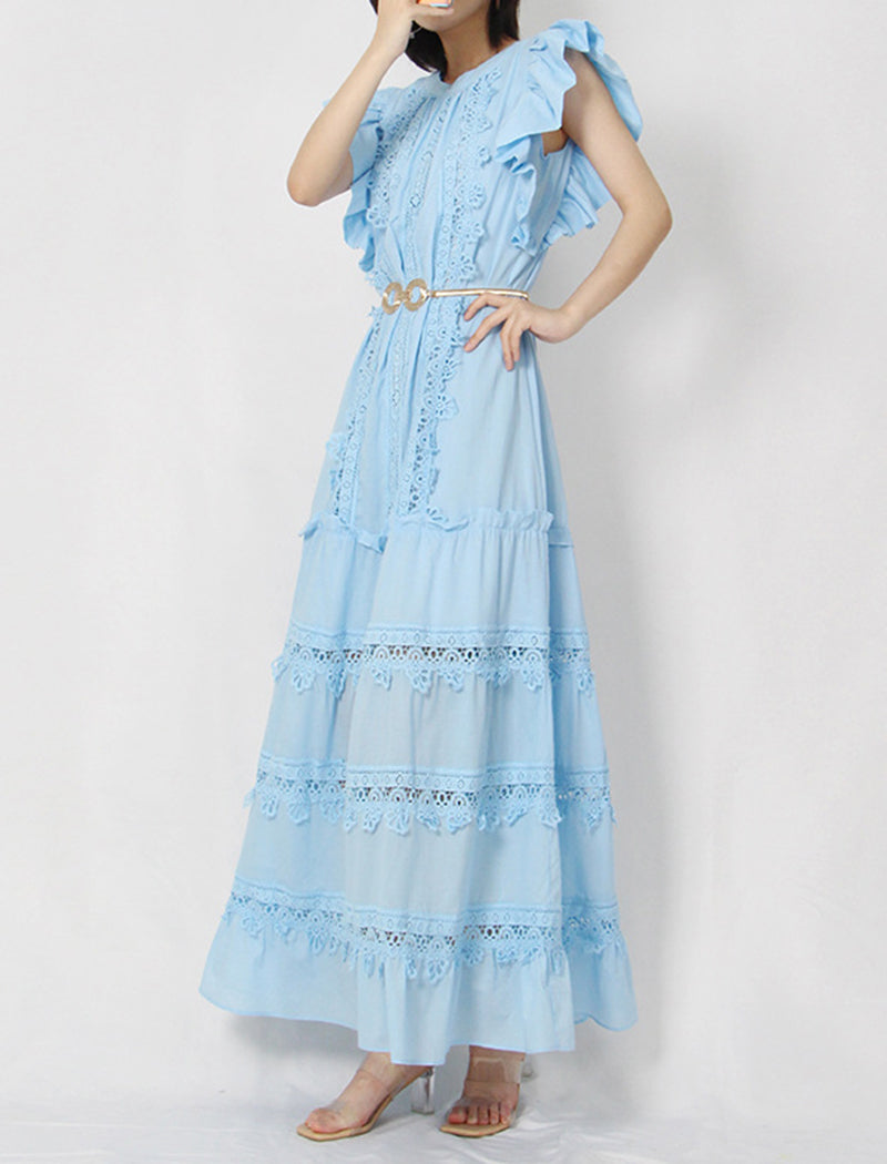 Ruffled Sleeve Belted Maxi Dress