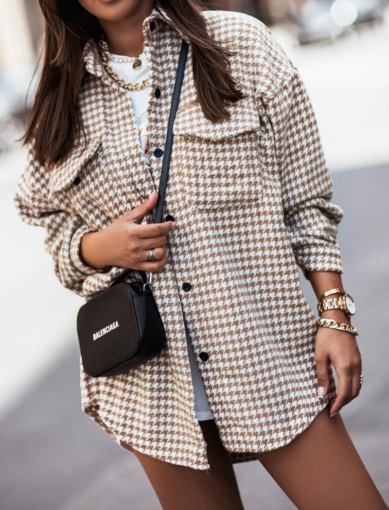 Oversized Houndstooth Print Shacket