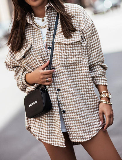 Oversized Houndstooth Print Shacket