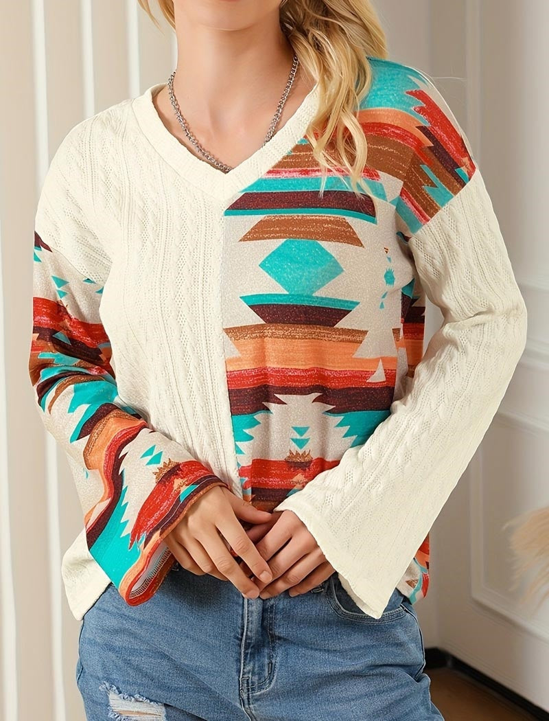 Color-Blocked Printed Sweater