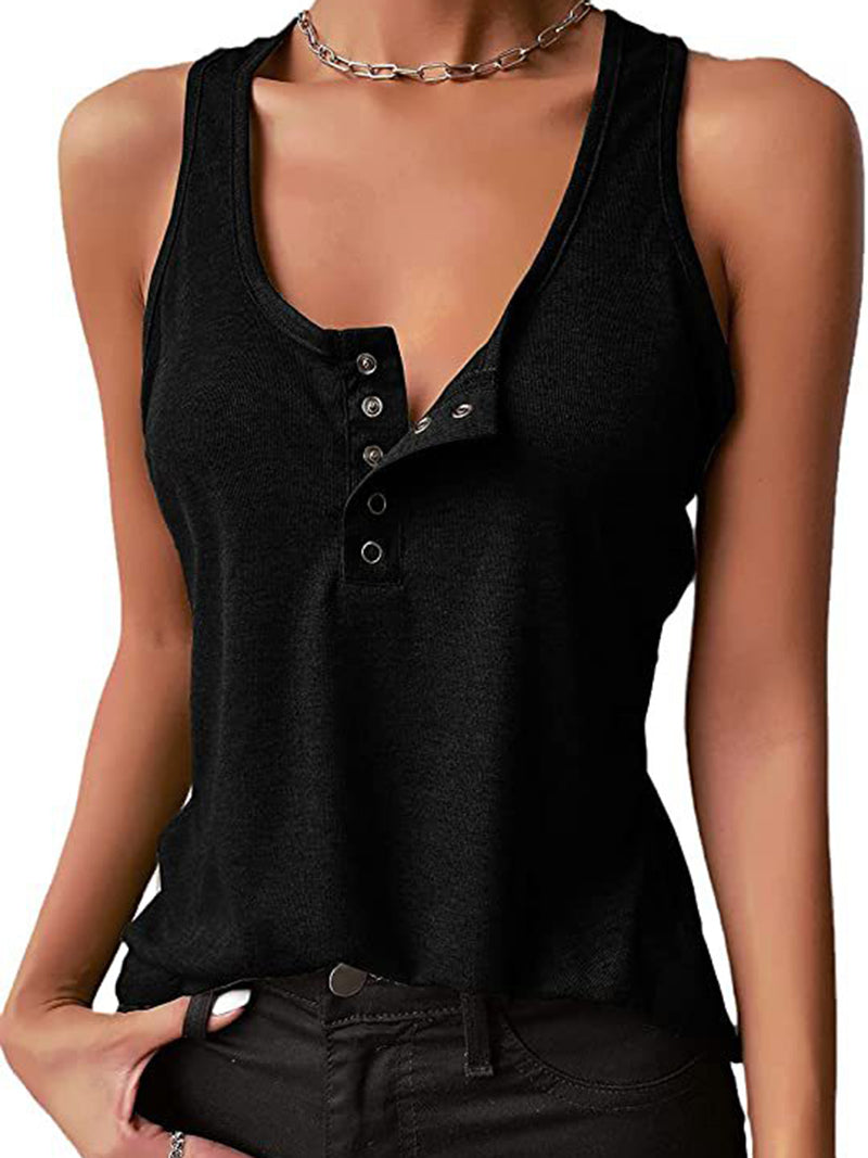 Buttoned Scoop Neck Tank Top