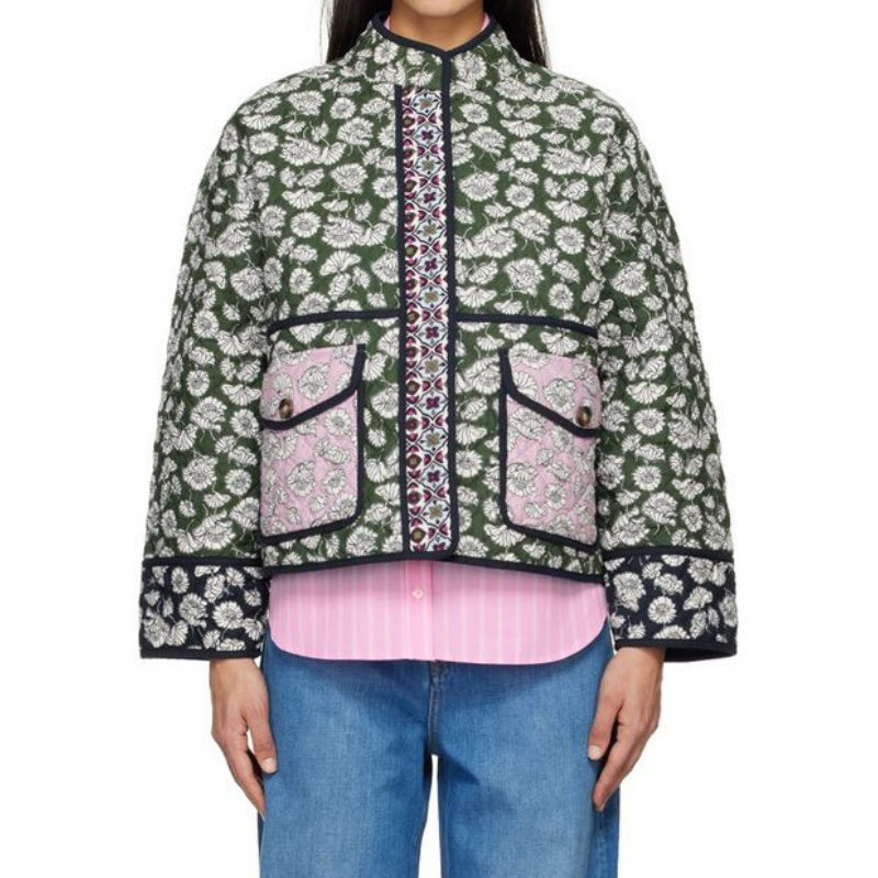Quilted Floral Contrast Pocket Jacket