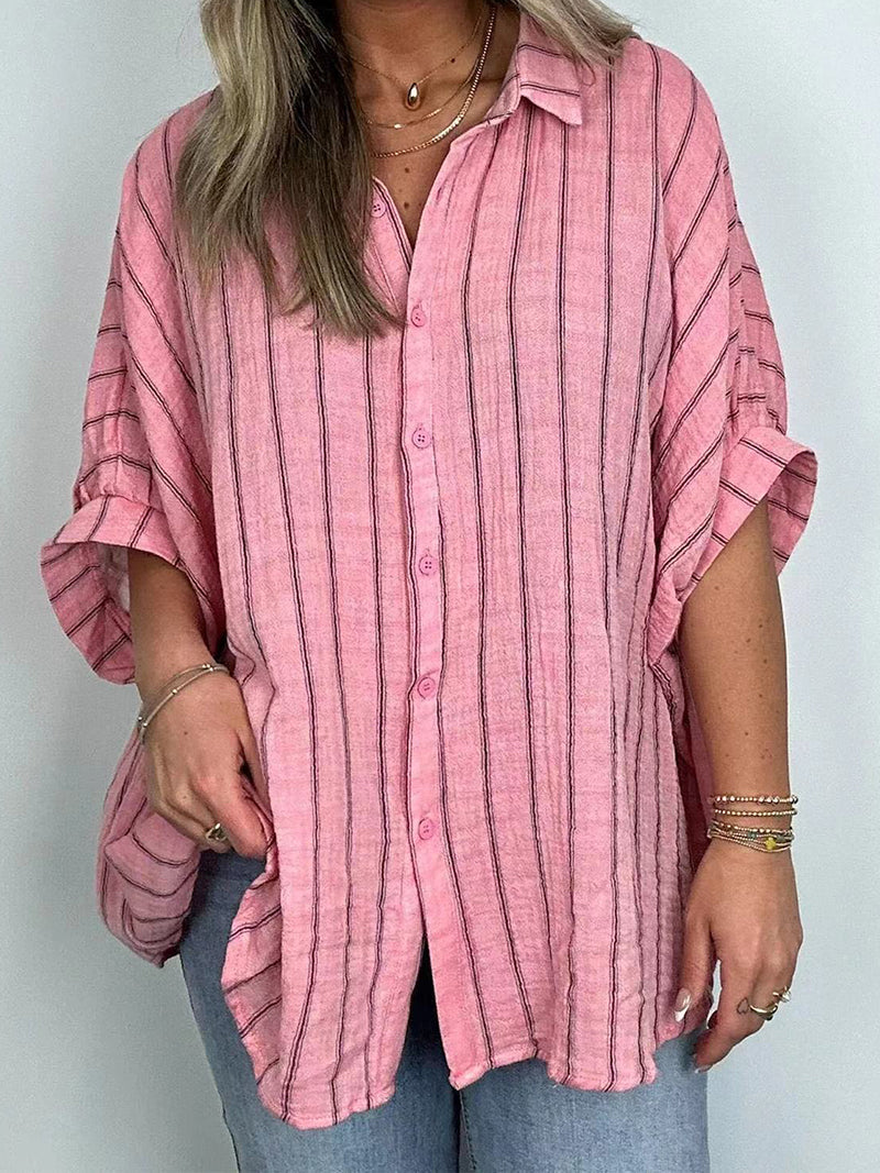 Oversized Striped Button-Up Shirt