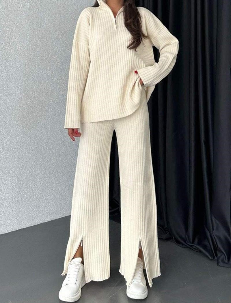 Ribbed Lounge Set with Split Pants