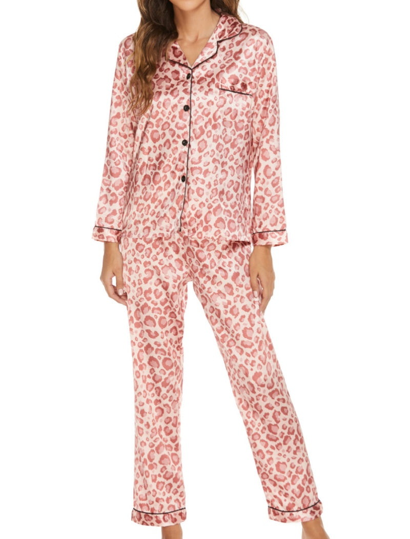 Satin Knit Cardigan Long Sleeve Pajama Set