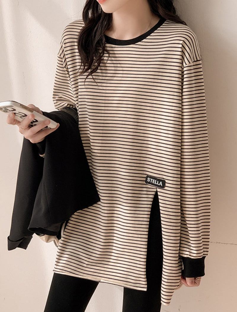 Striped Oversized Side-Slit Top