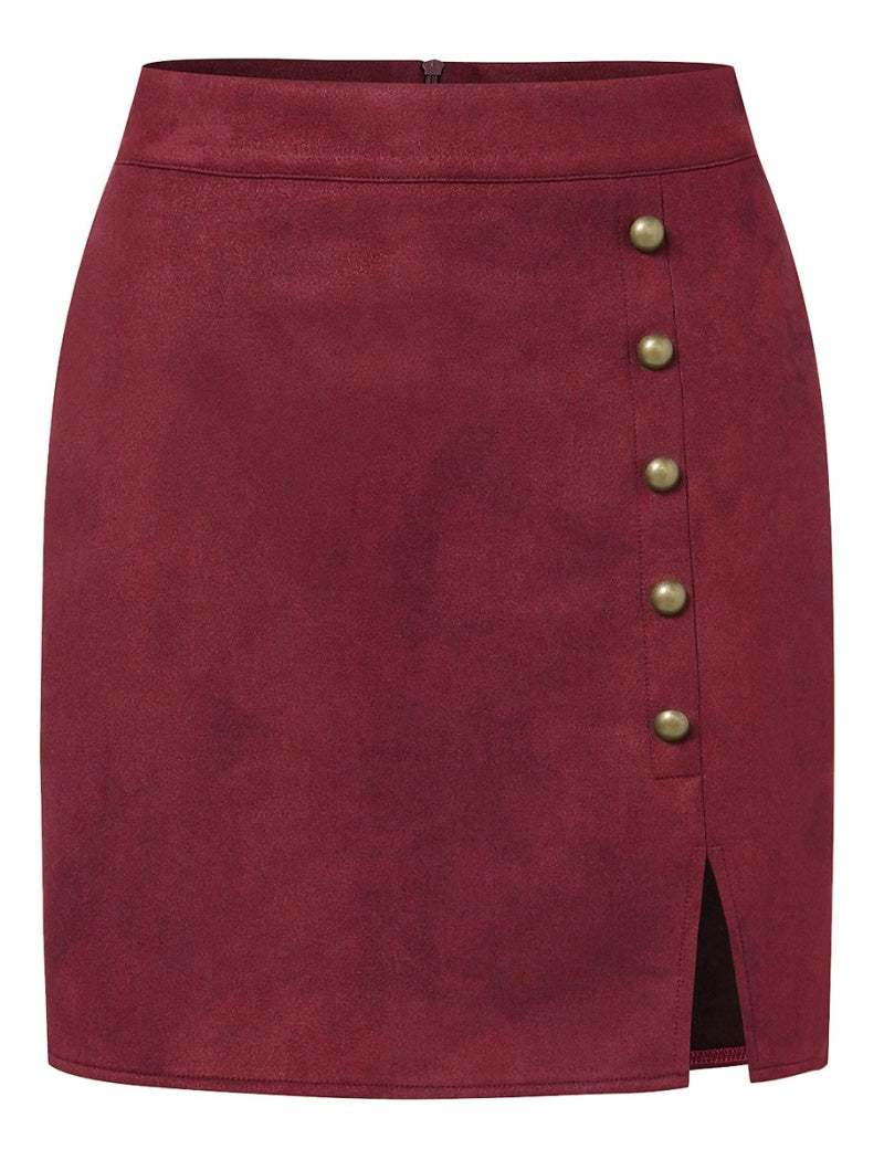 Buttoned Mini Skirt with Side Slit