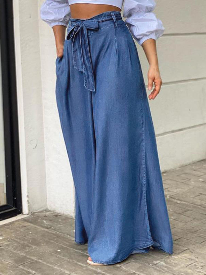 High-Waisted Wide-Leg Self-Tie Pants