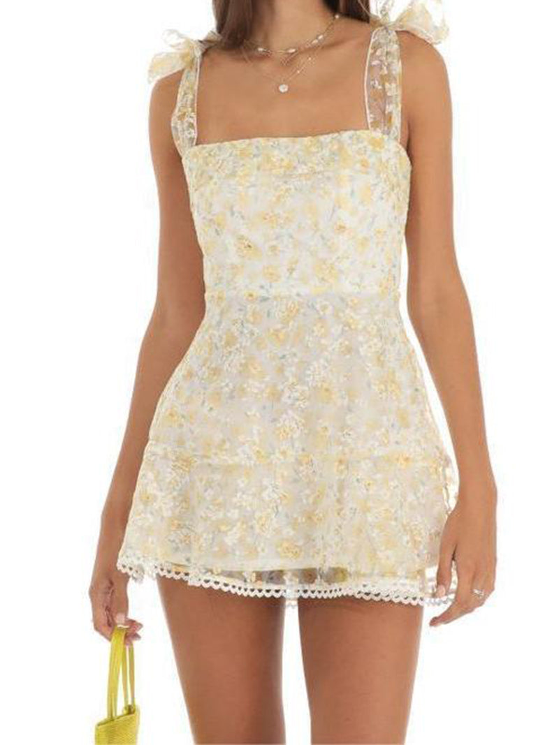 Floral Lace Tie-Shoulder Mini Dress