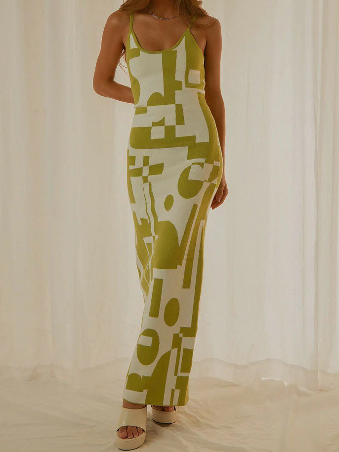 Graphic Print Bodycon Maxi Dress