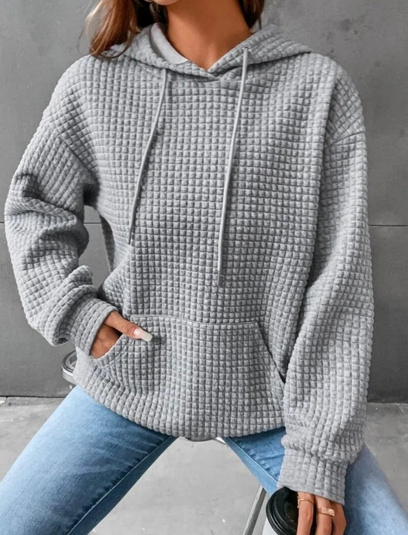 Drawstring Waffle Knit Hoodie