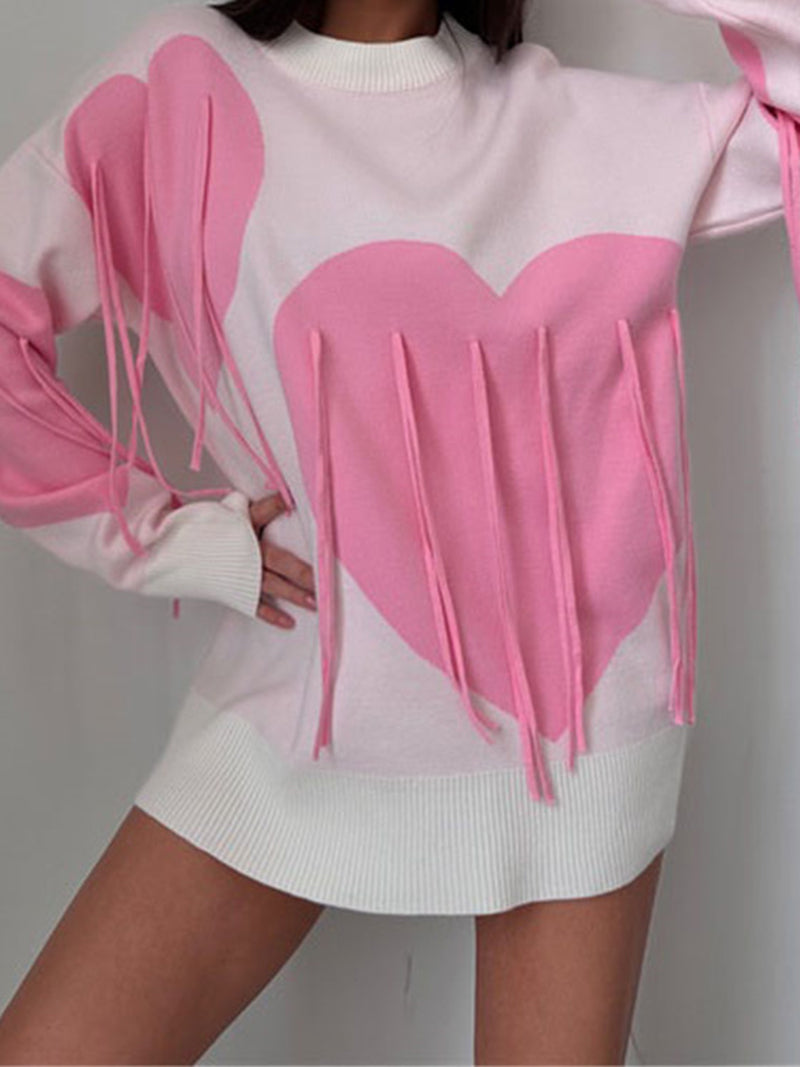 Heart Graphic Fringe Sweater