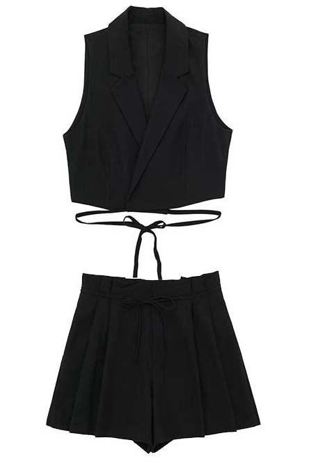 Solid Vest and Pleated Shorts Set