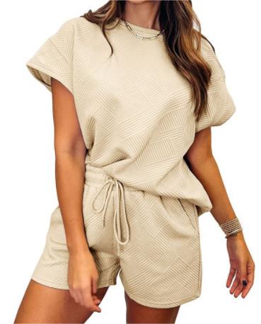 Solid Top and Drawstring Shorts Set