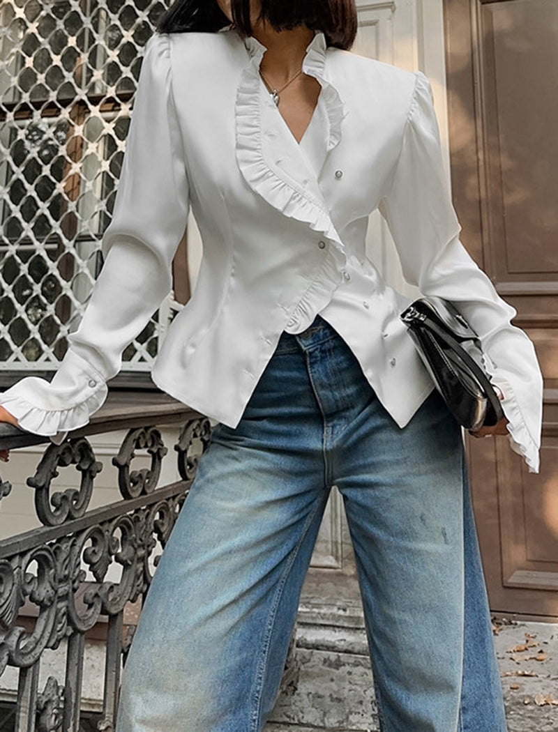 Ruffle Trim Long Sleeve Shirt