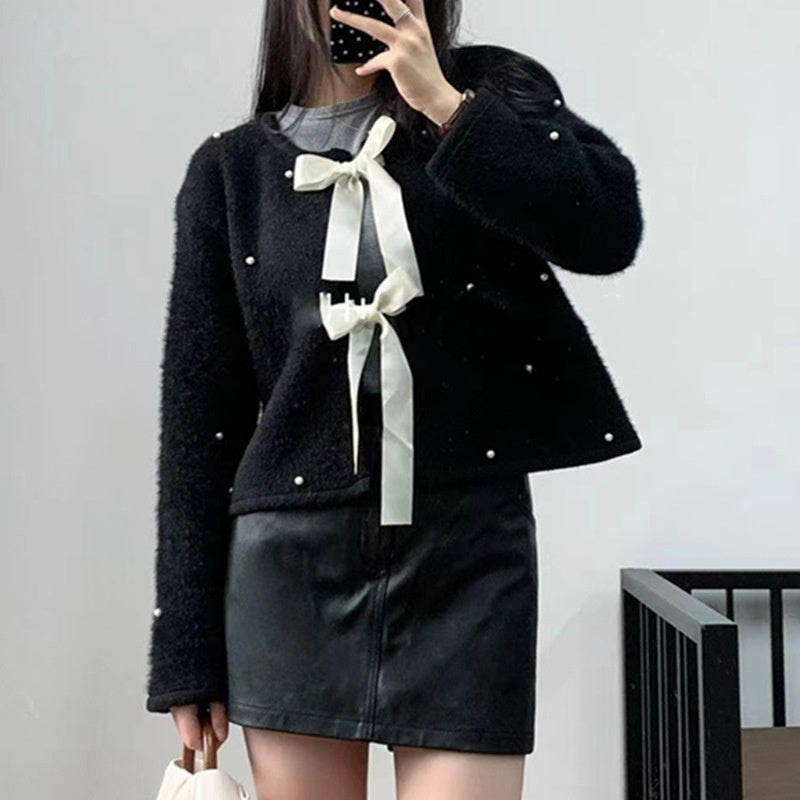 Pearl Embellished Cardigan with Bows