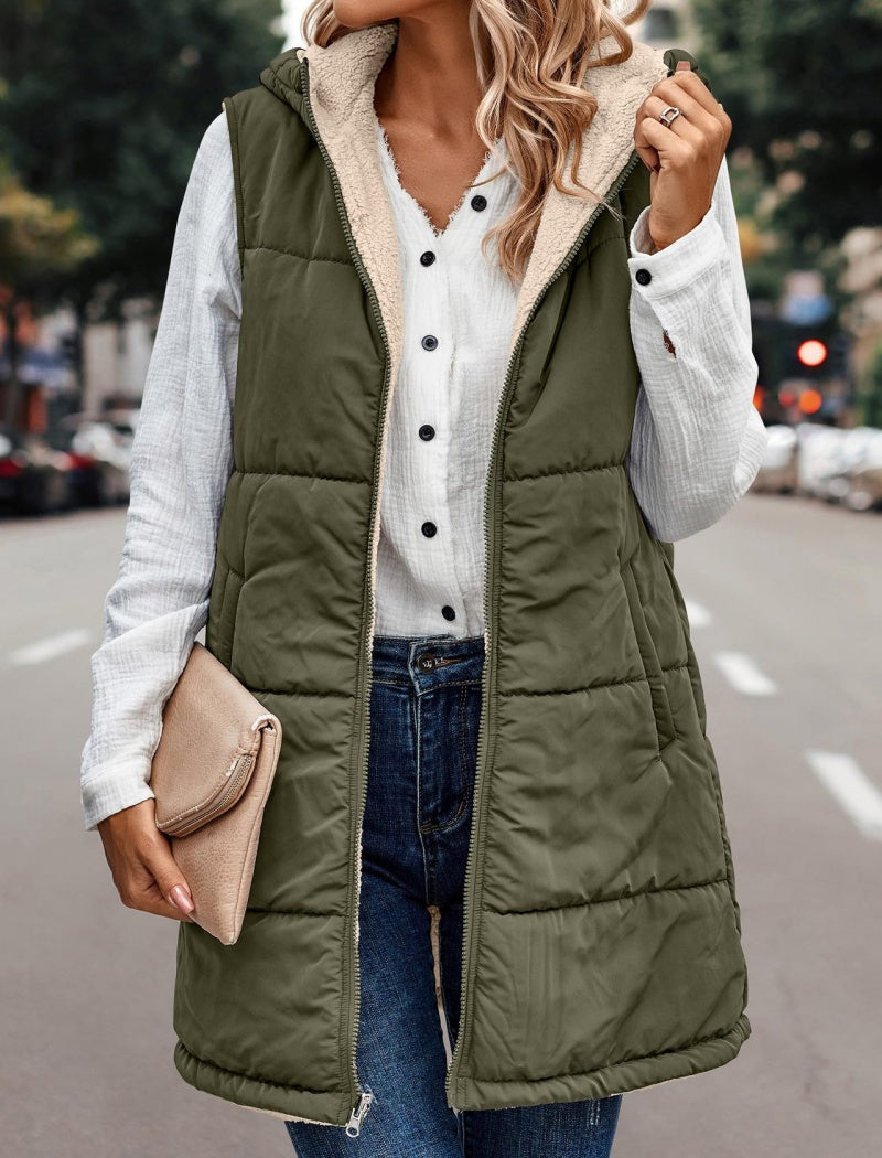 Solid Color Hooded Vest Jacket